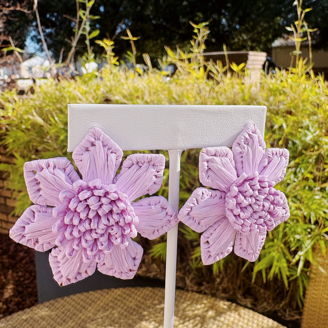 Wrapped Raffia Flower Earrings