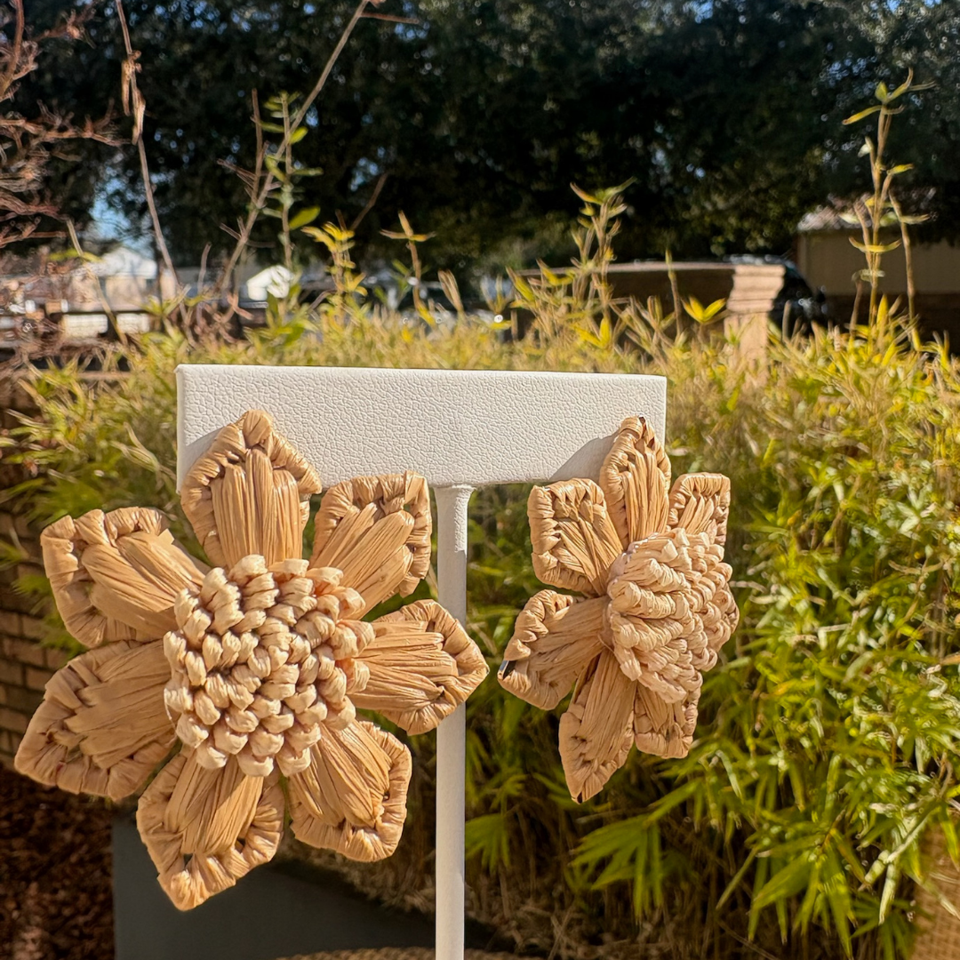 Wrapped Raffia Flower Earrings