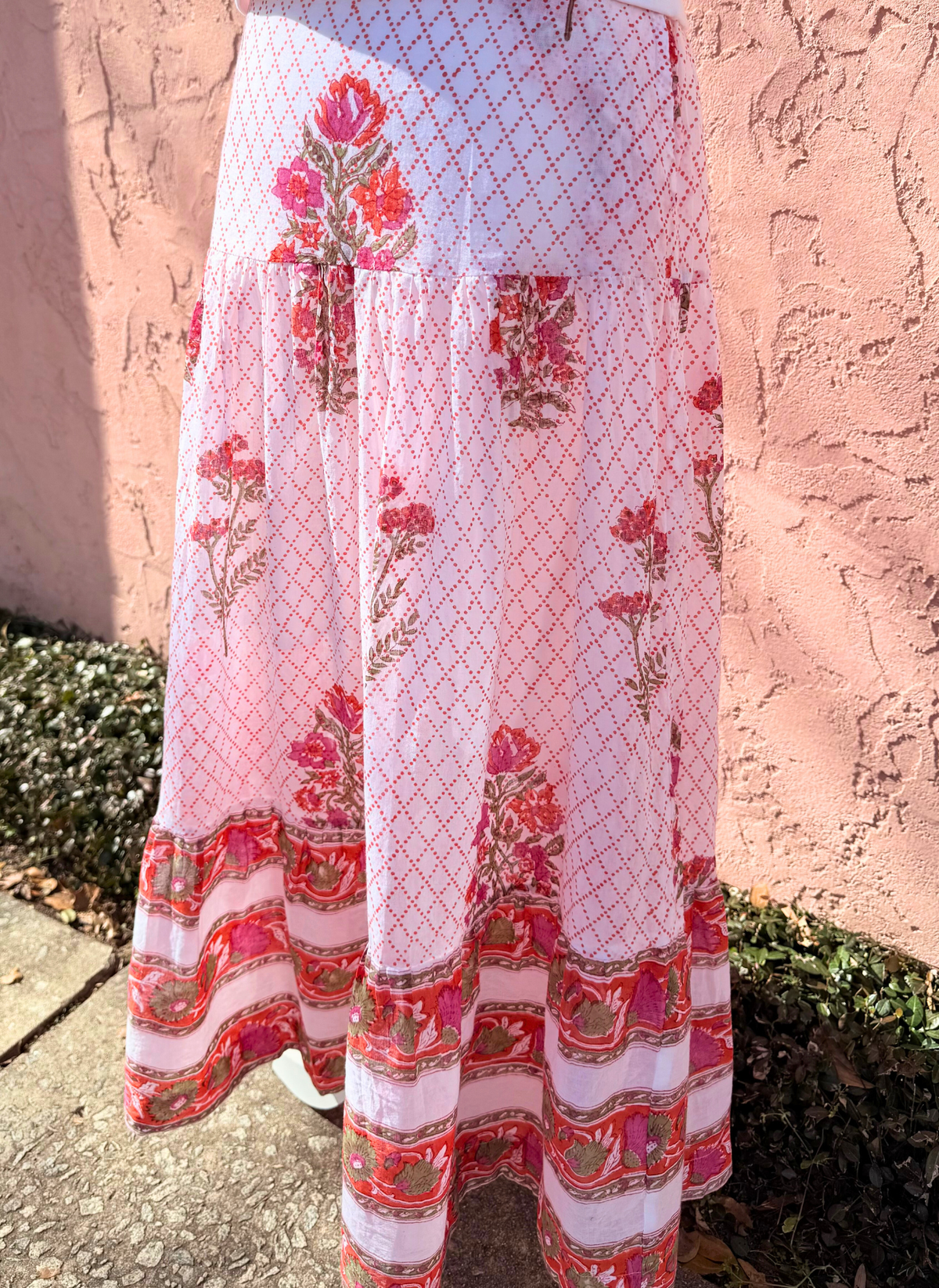 Floral Block Maxi Skirt - Orange Blossom