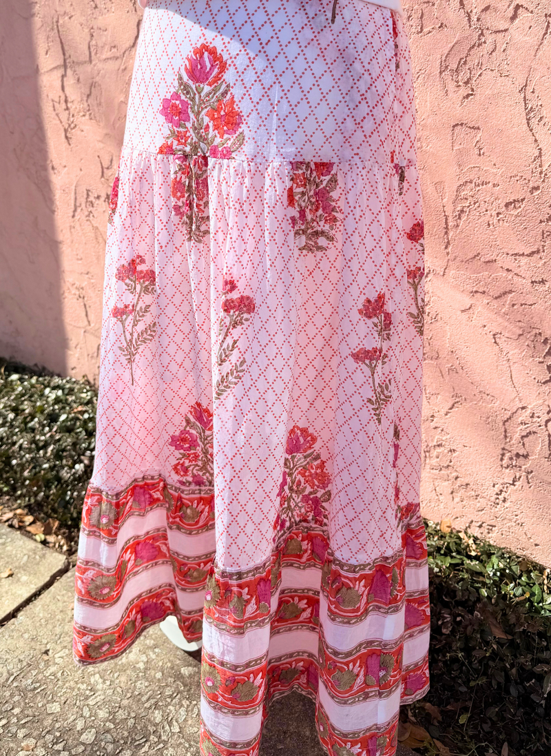 Floral Block Maxi Skirt - Orange Blossom