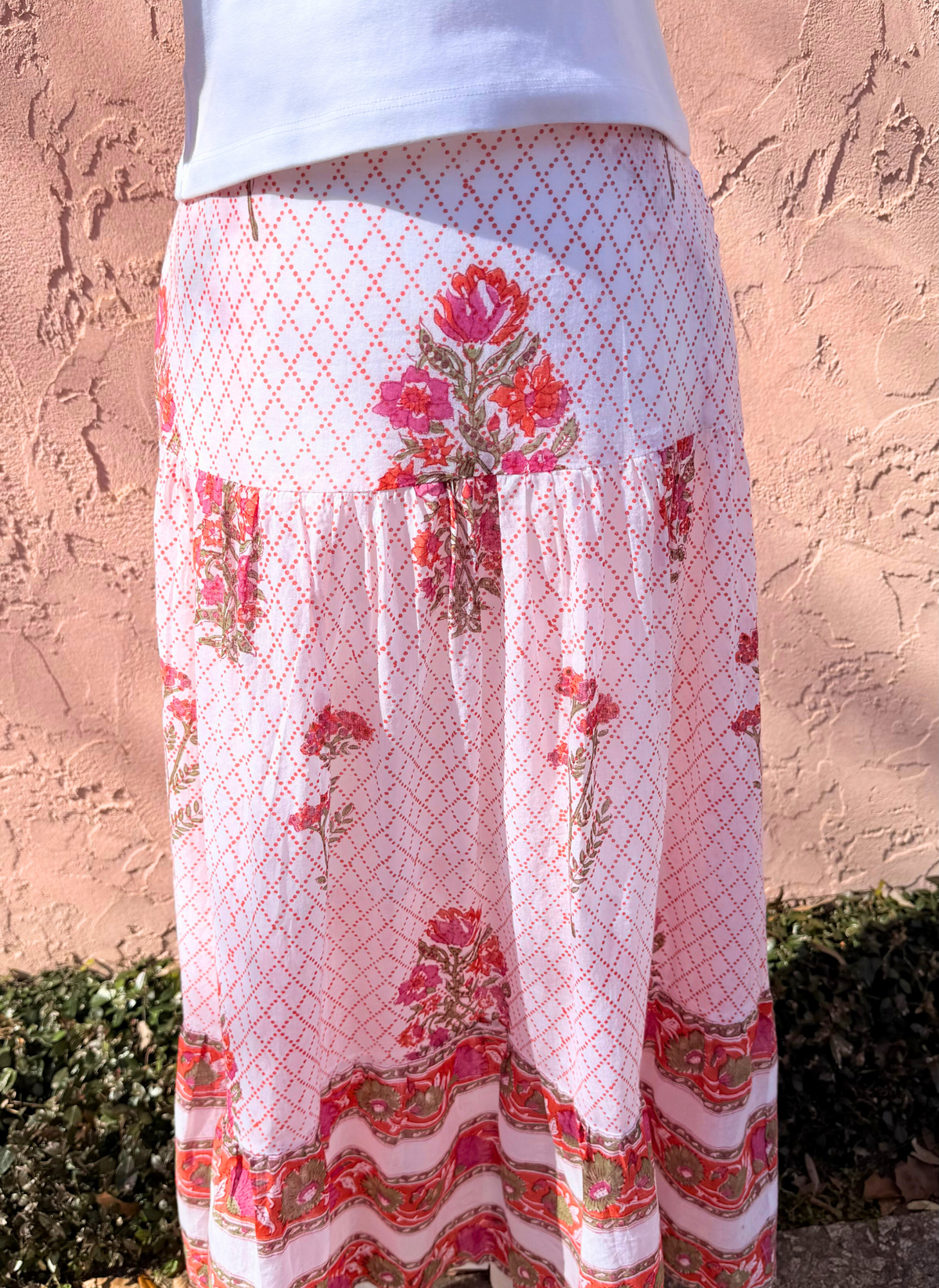 Floral Block Maxi Skirt - Orange Blossom