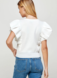 Flutter Sleeve Banded Hem Sweater