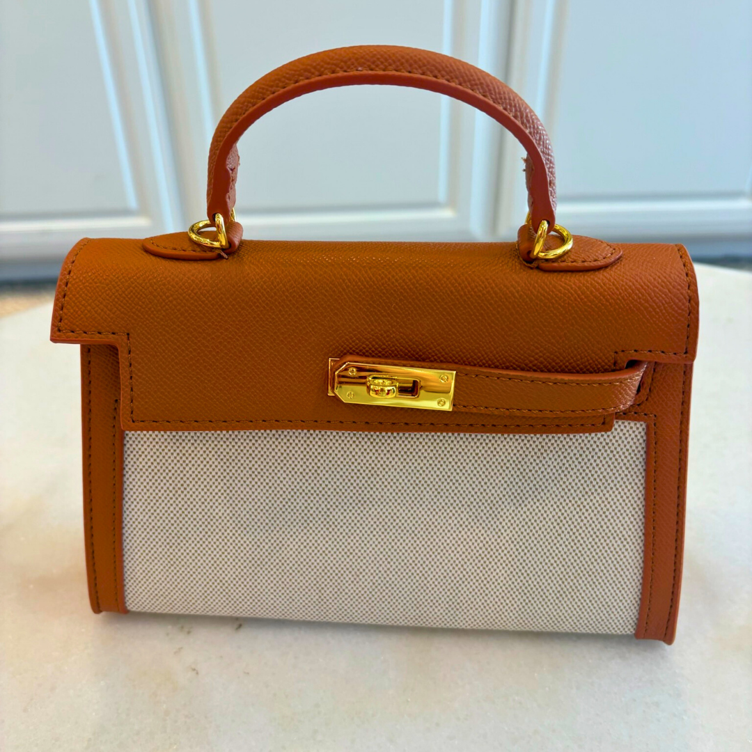 Linen Detail Mini Structured Handbag