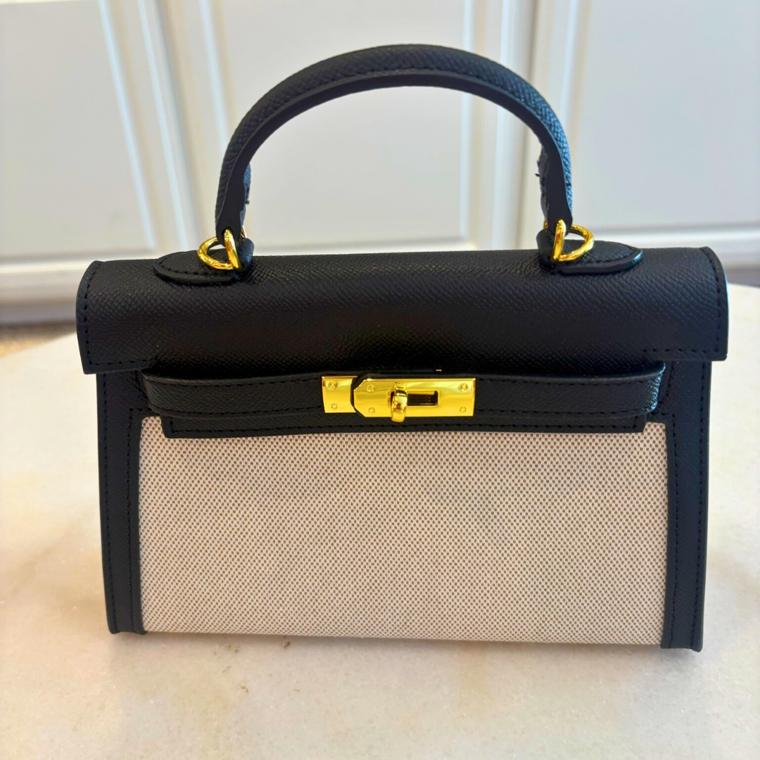 Linen Detail Mini Structured Handbag