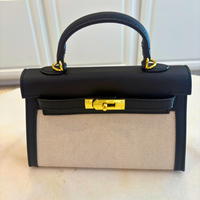 Linen Detail Mini Structured Handbag