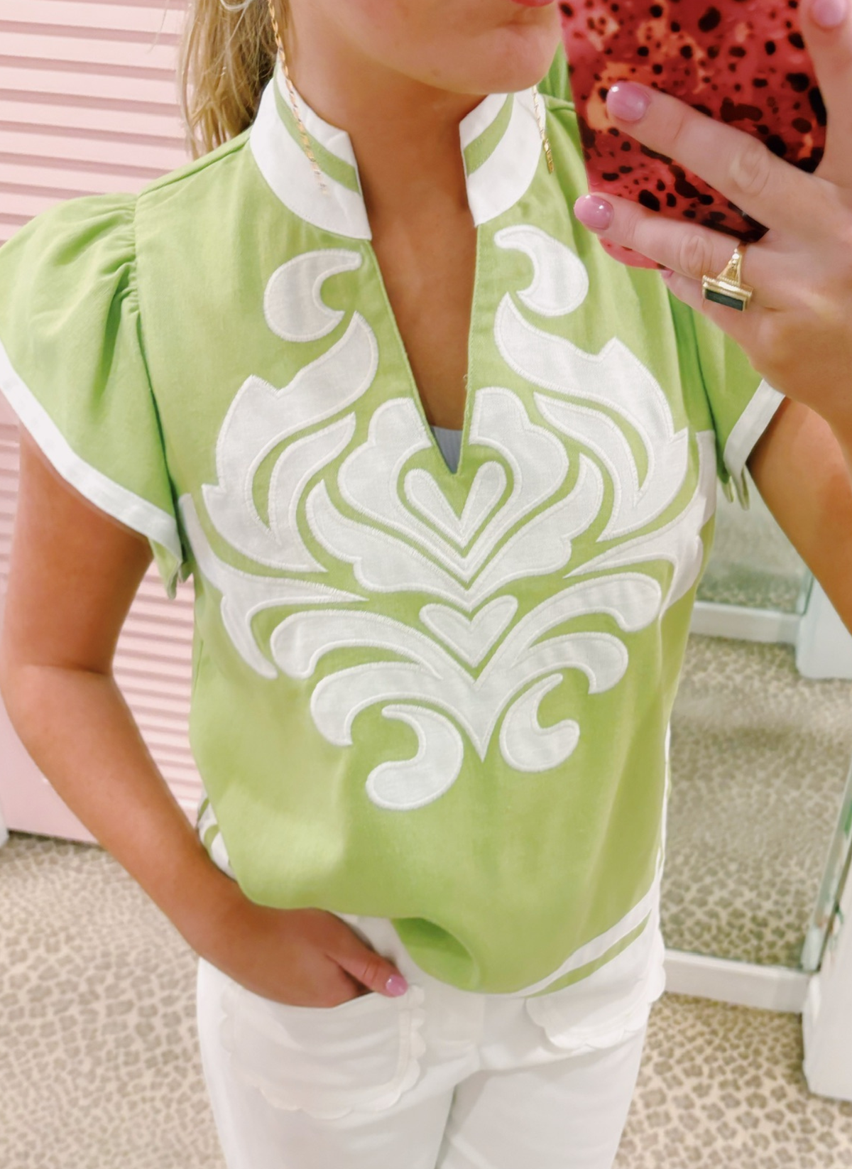 Scarlet Embroidered Appliqué Top