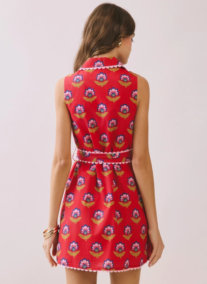 Floral Print Contrast Scallop Trim Dress