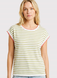 Striped Color Stitch Short Sleeve Knit Top
