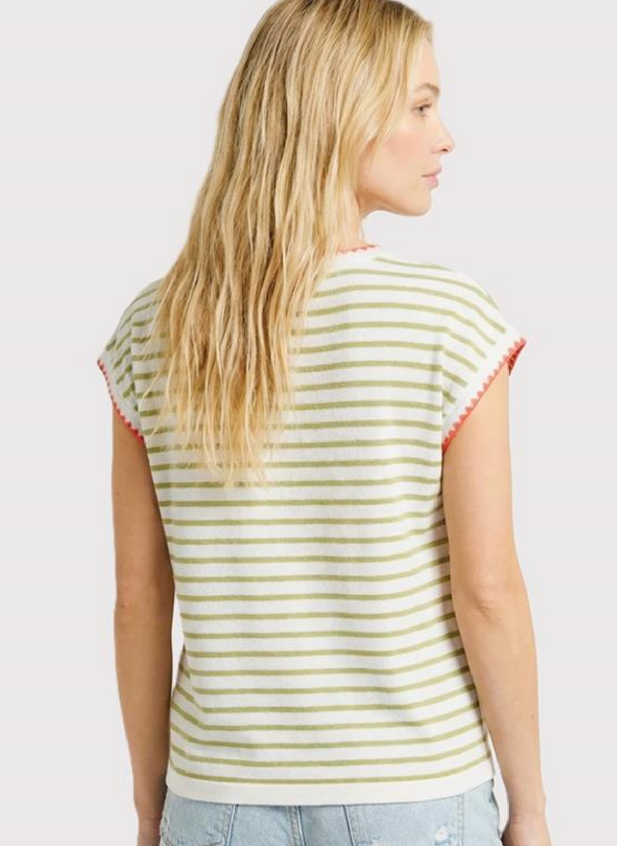 Striped Color Stitch Short Sleeve Knit Top