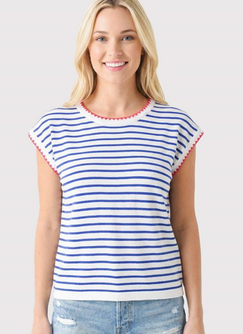 Striped Color Stitch Short Sleeve Knit Top