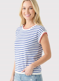 Striped Color Stitch Short Sleeve Knit Top