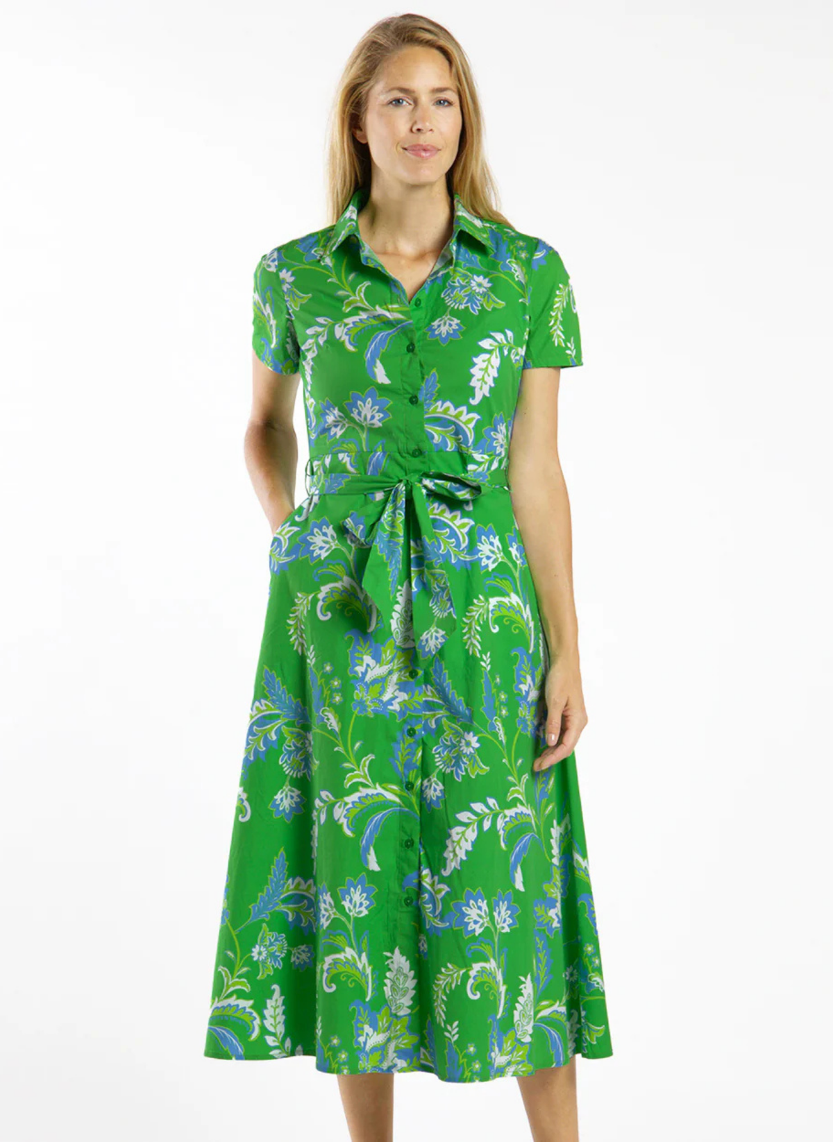 Glenda Collared Dress - Feathered Floral Grass