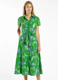 Glenda Collared Dress - Feathered Floral Grass