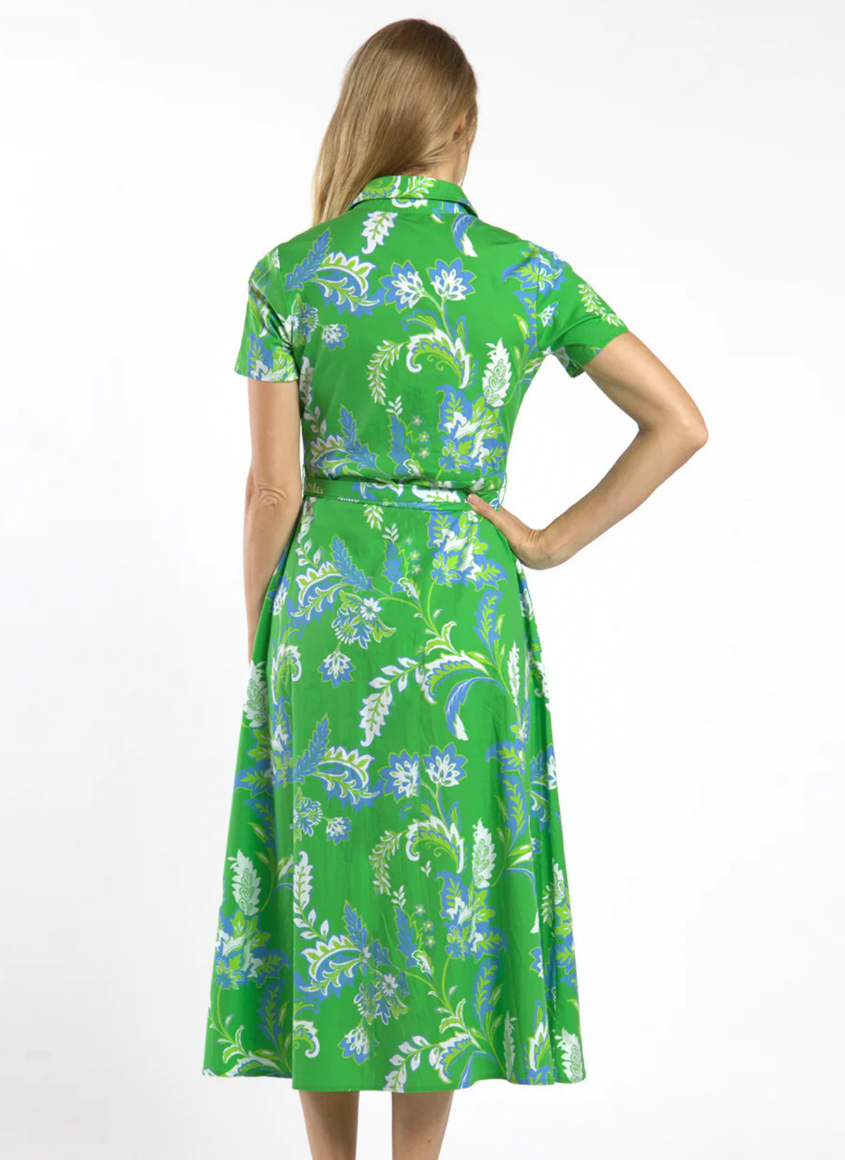 Glenda Collared Dress - Feathered Floral Grass