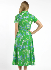 Glenda Collared Dress - Feathered Floral Grass