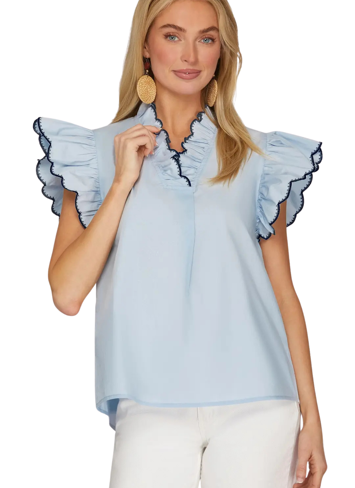 Cross Stitch Ruffle Sleeve Top