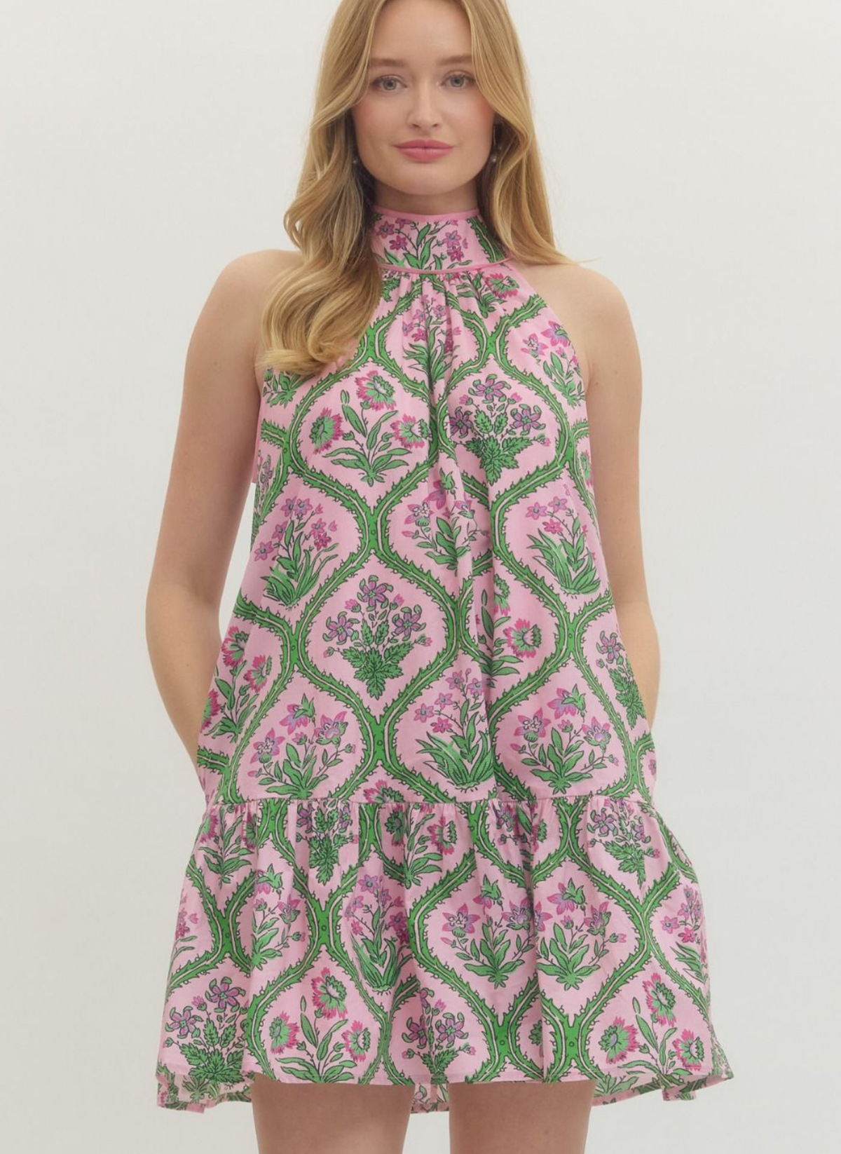 Drop Hem Floral Halter Dress