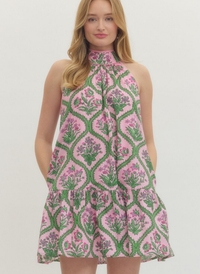 Drop Hem Floral Halter Dress