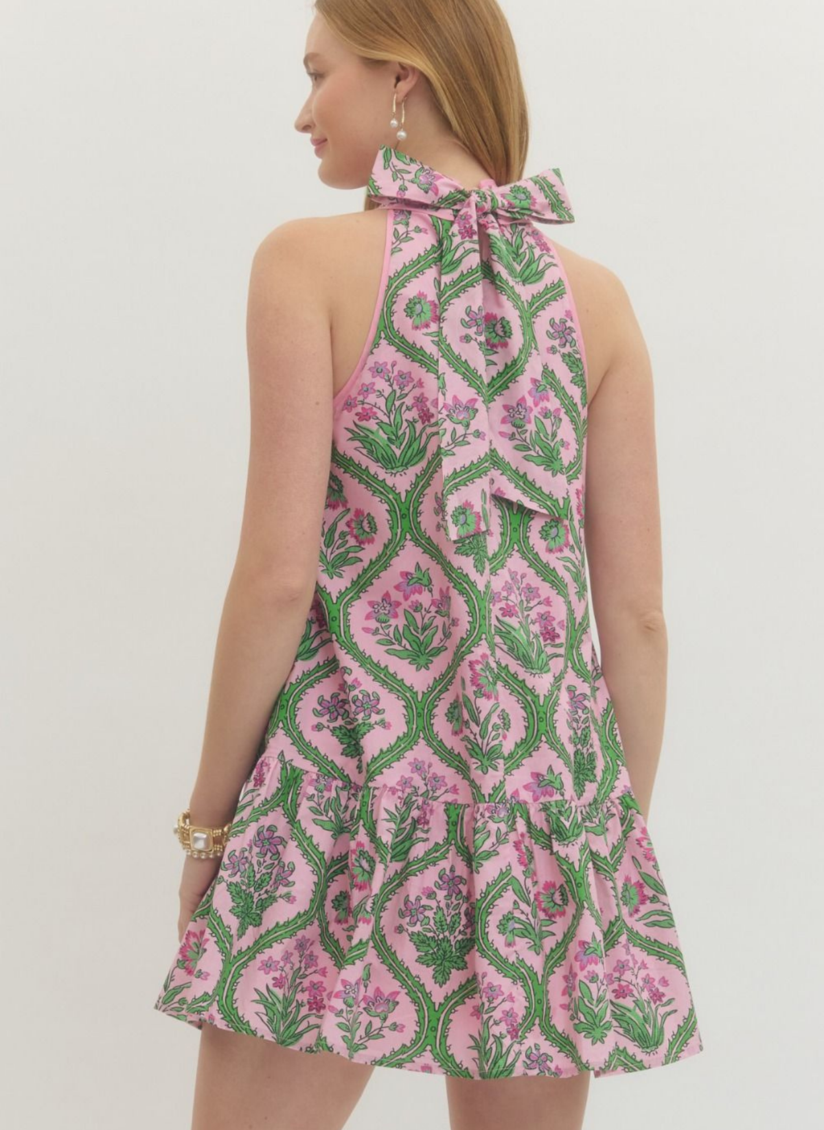 Drop Hem Floral Halter Dress