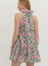 Drop Hem Floral Halter Dress