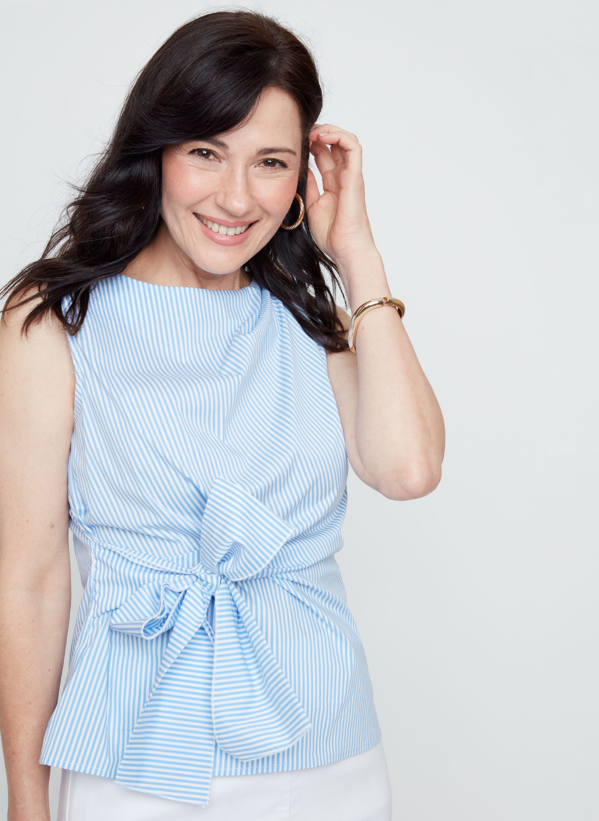 Stripe Sleeveless Tie Front Top