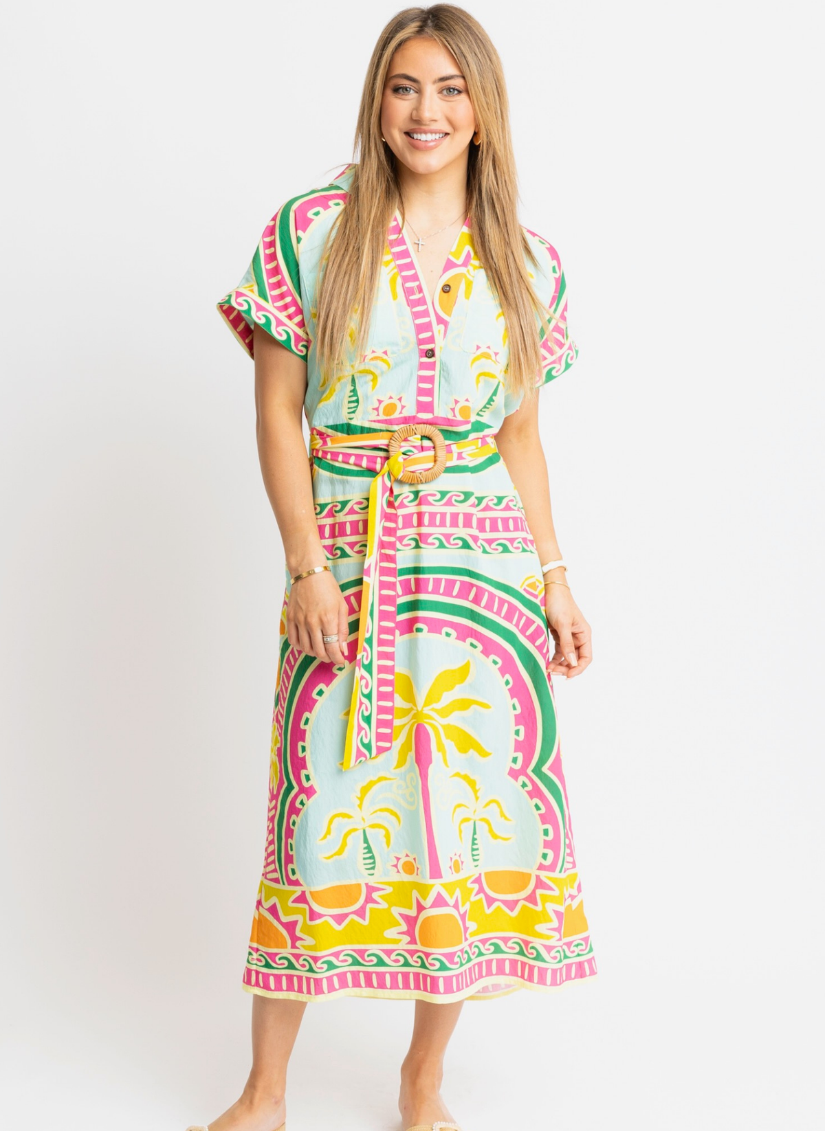 Palm Beach Belted Maxi Dress