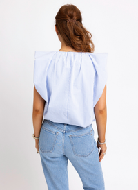 Stripe Poplin V-Neck Bubble Top
