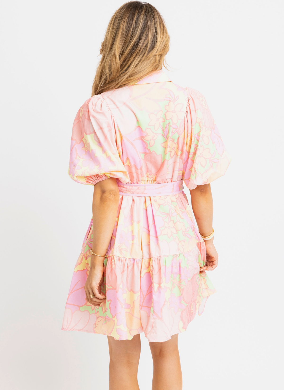 Oversized Floral Belted Shirt Dress