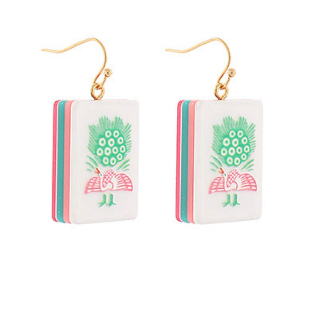 Pink Mahjong Tile Earrings