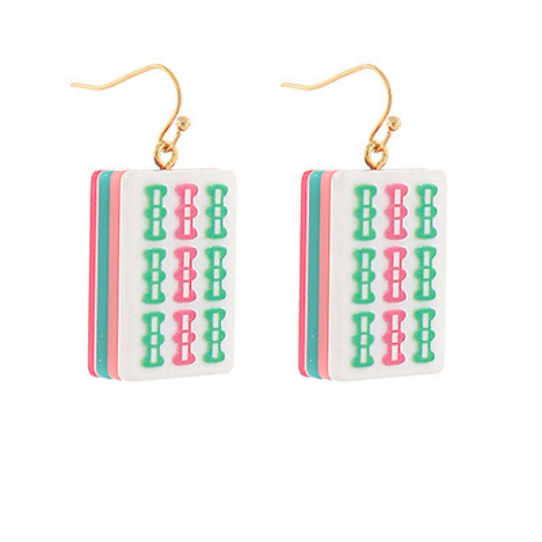 Pink Mahjong Tile Earrings