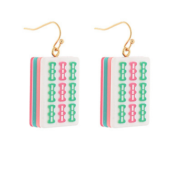 Pink Mahjong Tile Earrings