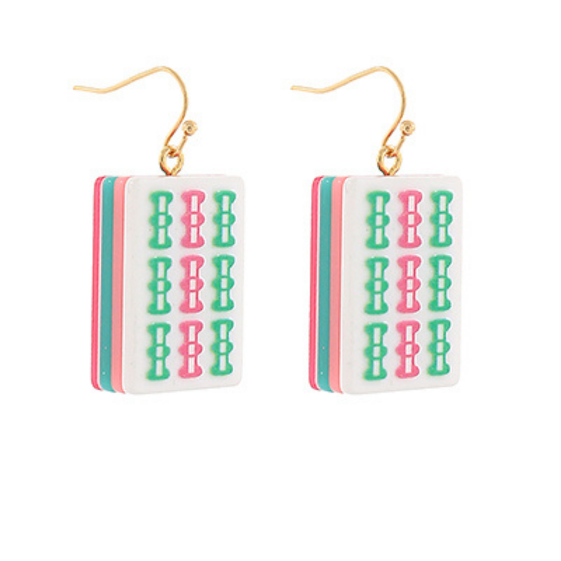 Pink Mahjong Tile Earrings