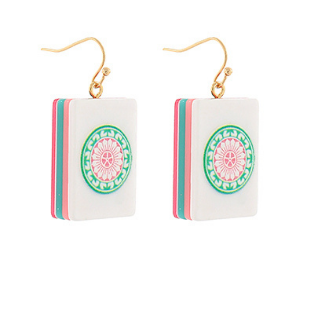 Pink Mahjong Tile Earrings