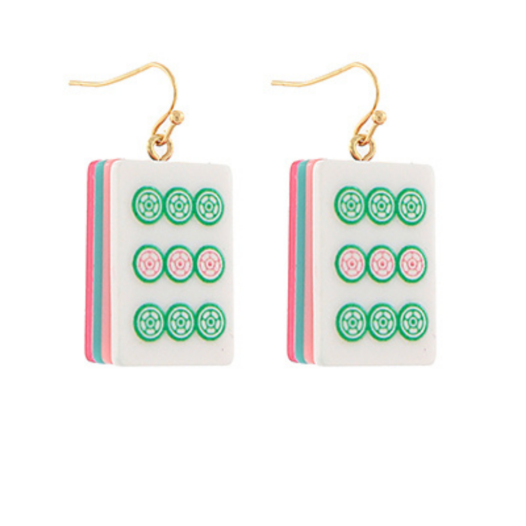 Pink Mahjong Tile Earrings