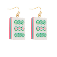 Pink Mahjong Tile Earrings