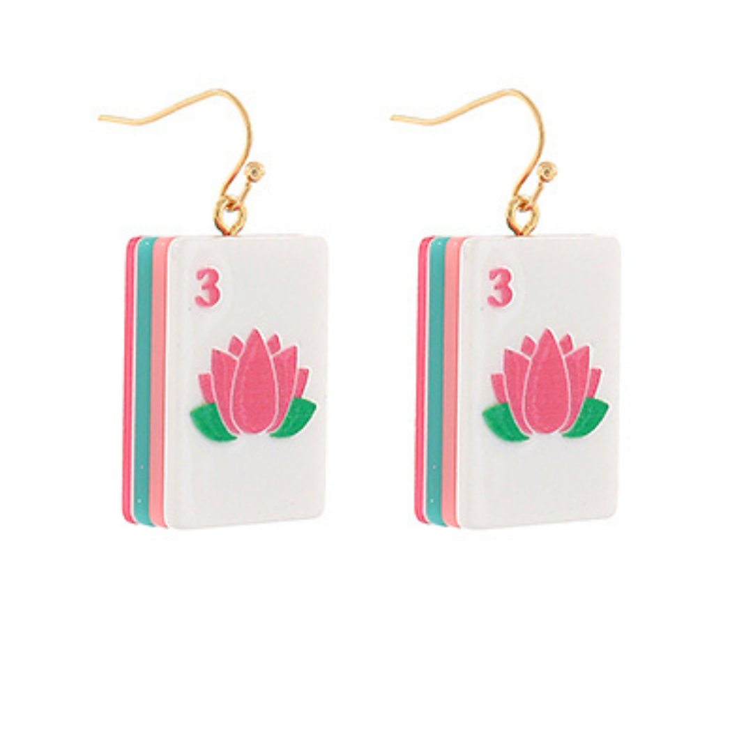 Pink Mahjong Tile Earrings