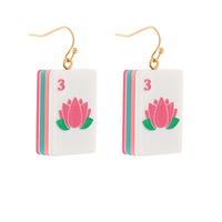 Pink Mahjong Tile Earrings