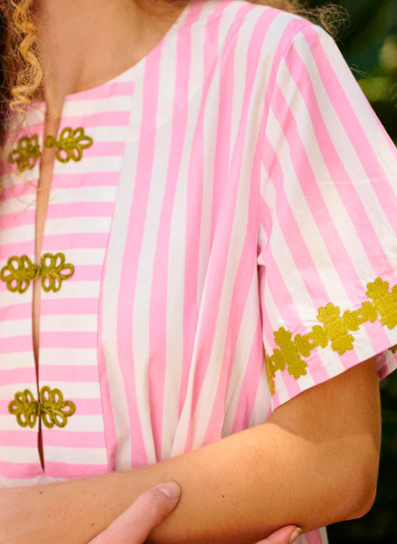Short Sleeve Maxi Kaftan - Pink Stripe