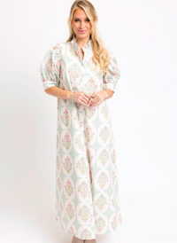 Vintage Floral Ruffle Neck Maxi Dress