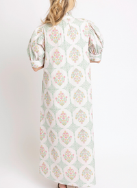 Vintage Floral Ruffle Neck Maxi Dress