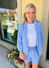 Chambray Shirred Blazer and Short Set