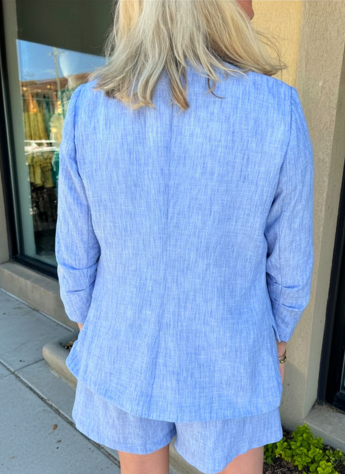 Chambray Shirred Blazer and Short Set