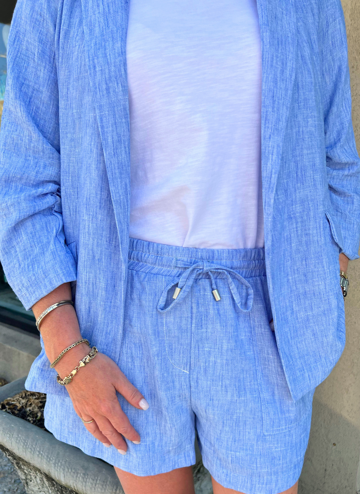 Chambray Shirred Blazer and Short Set