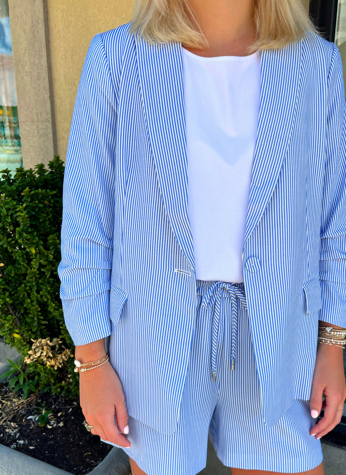 Stripe Shirred Blazer and Short Set
