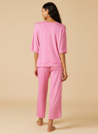Dream Relaxed V-Neck Capri Set - Fuchsia Stripe