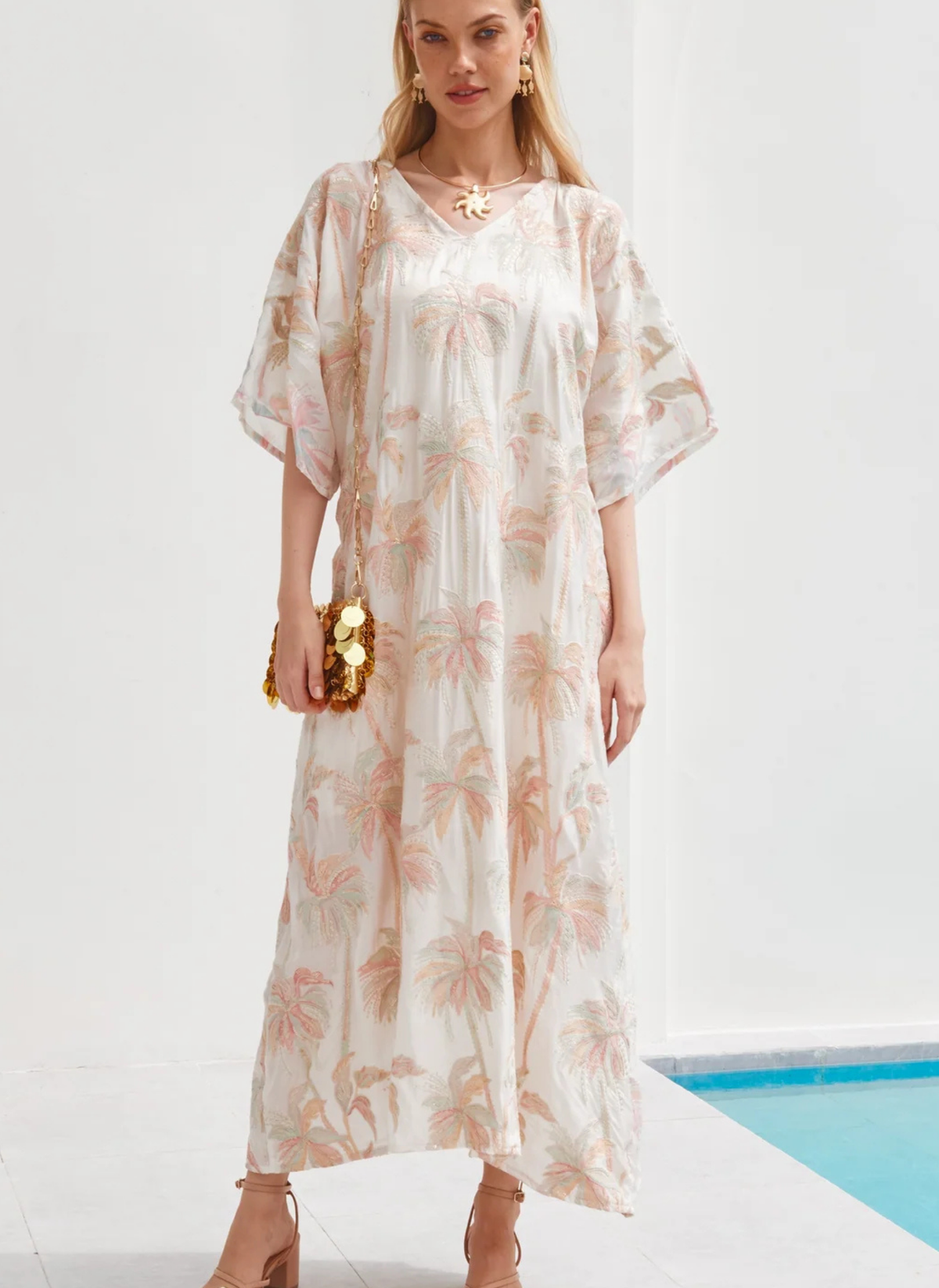 Palm Paradise Dress - Tan Sequin