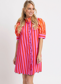 Stripe Colorblock Ruffle Neck Dress