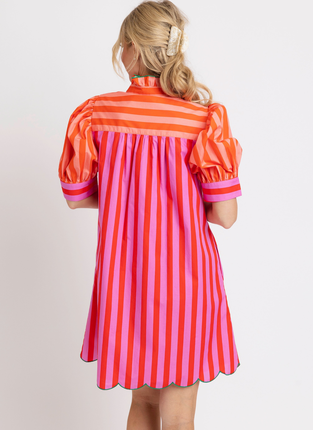 Stripe Colorblock Ruffle Neck Dress