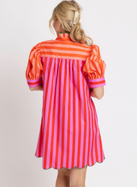 Stripe Colorblock Ruffle Neck Dress