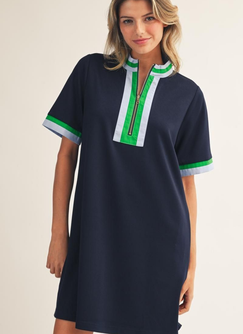 Quarter Zip Trimmed Shirt Dress